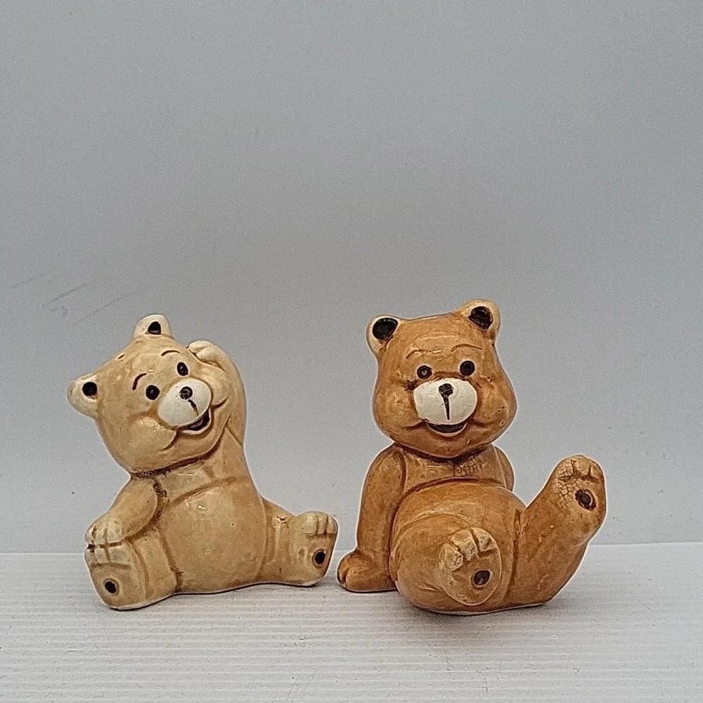 Vintage Ceramic Teddy Bear Salt and Pepper Shakers Set Brown Japan